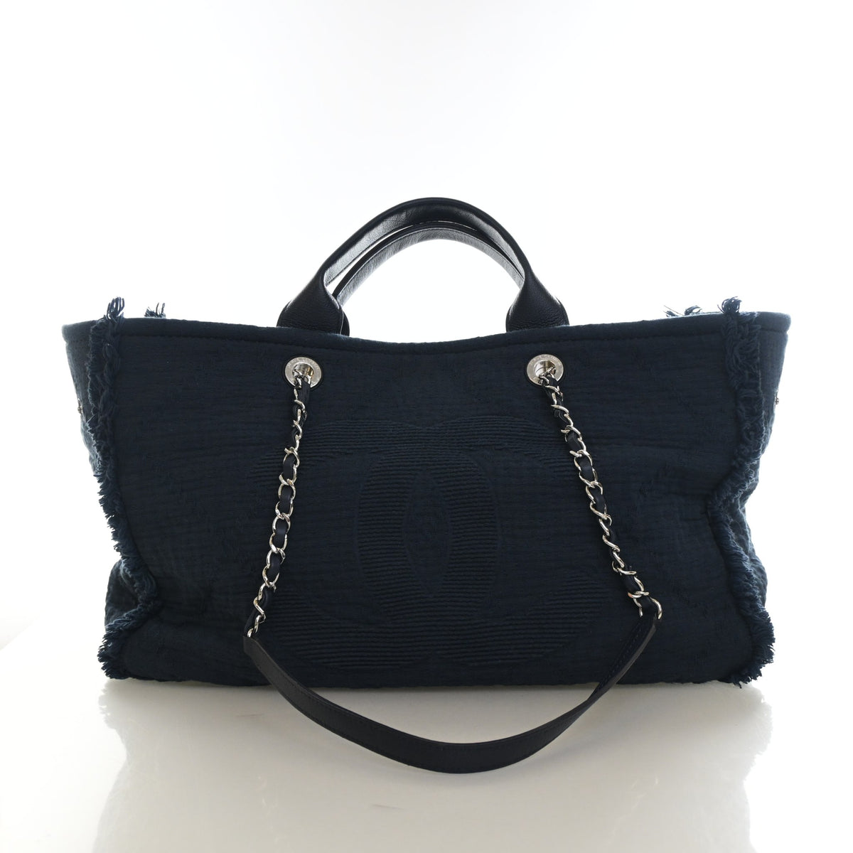 Pre-Owned Chanel Tote Small Mixed Fibers Double Face Deauville, front view, authenticated at Luxe Du Jour