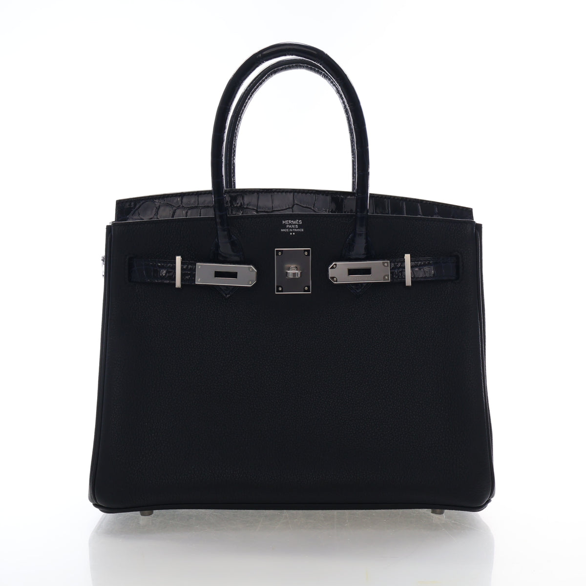 Pre-Owned Hermès Birkin 30 Noir Togo Niloticus Crocodile Leather Touch, front view