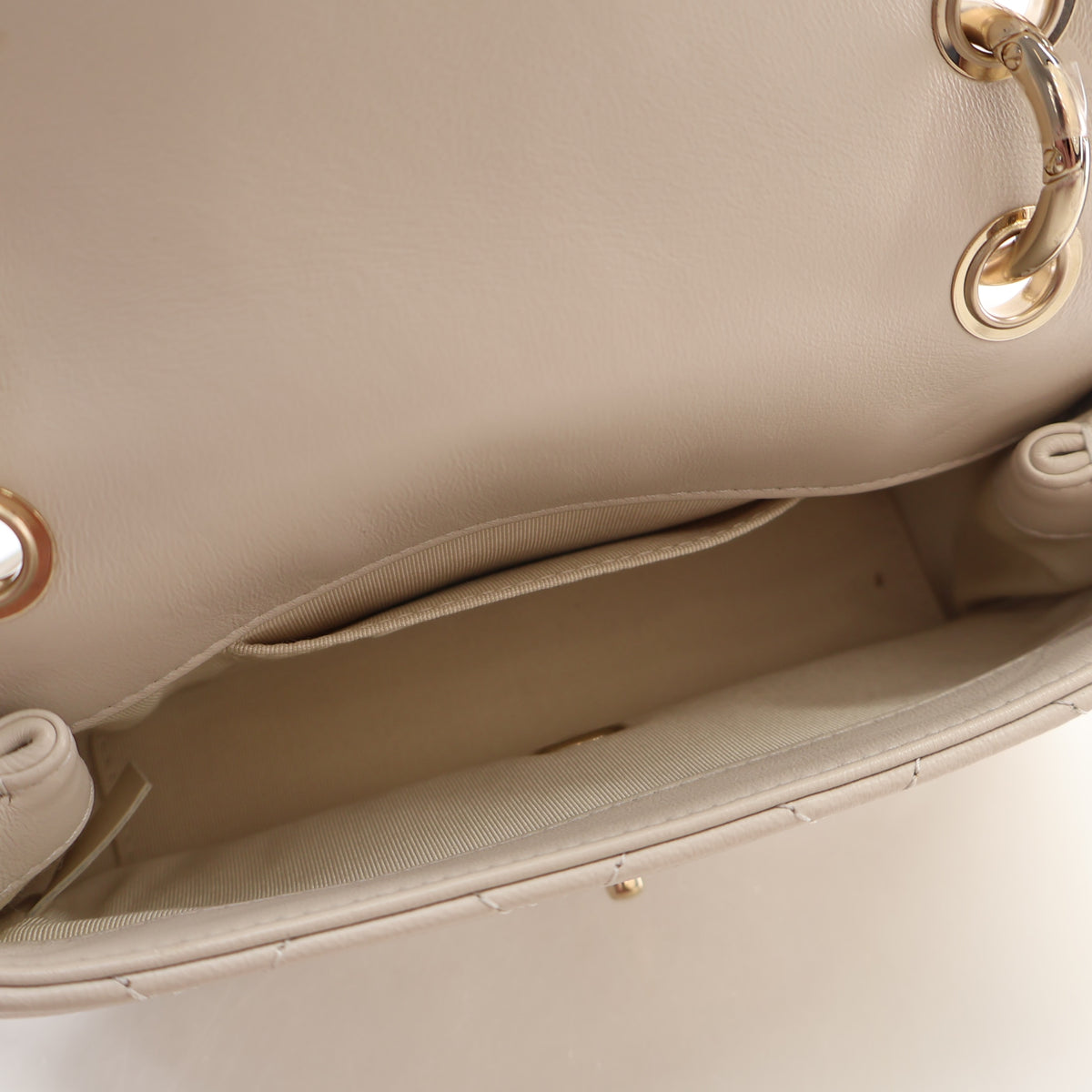 Pre-Owned Chanel Flap Bag Mini Lambskin Enamel CC, open interior with lining