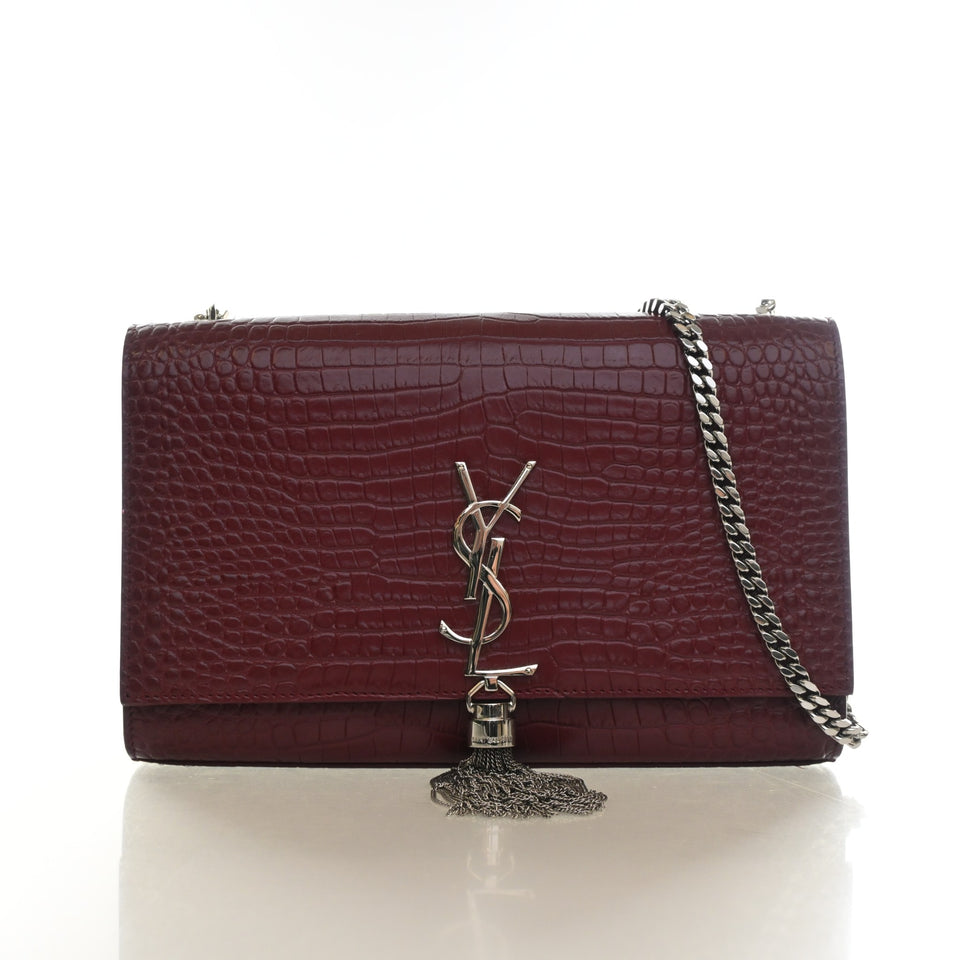 Saint Laurent Medium Crocodile Embossed Leather Kate Tassle Bag
