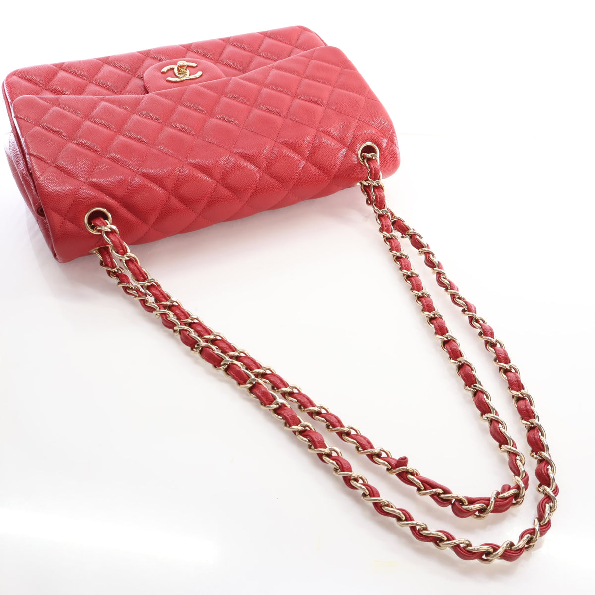 Pre-Owned Chanel Classic Double Flap Jumbo Caviar Leather Bag, strap detail, photo 10 of 18