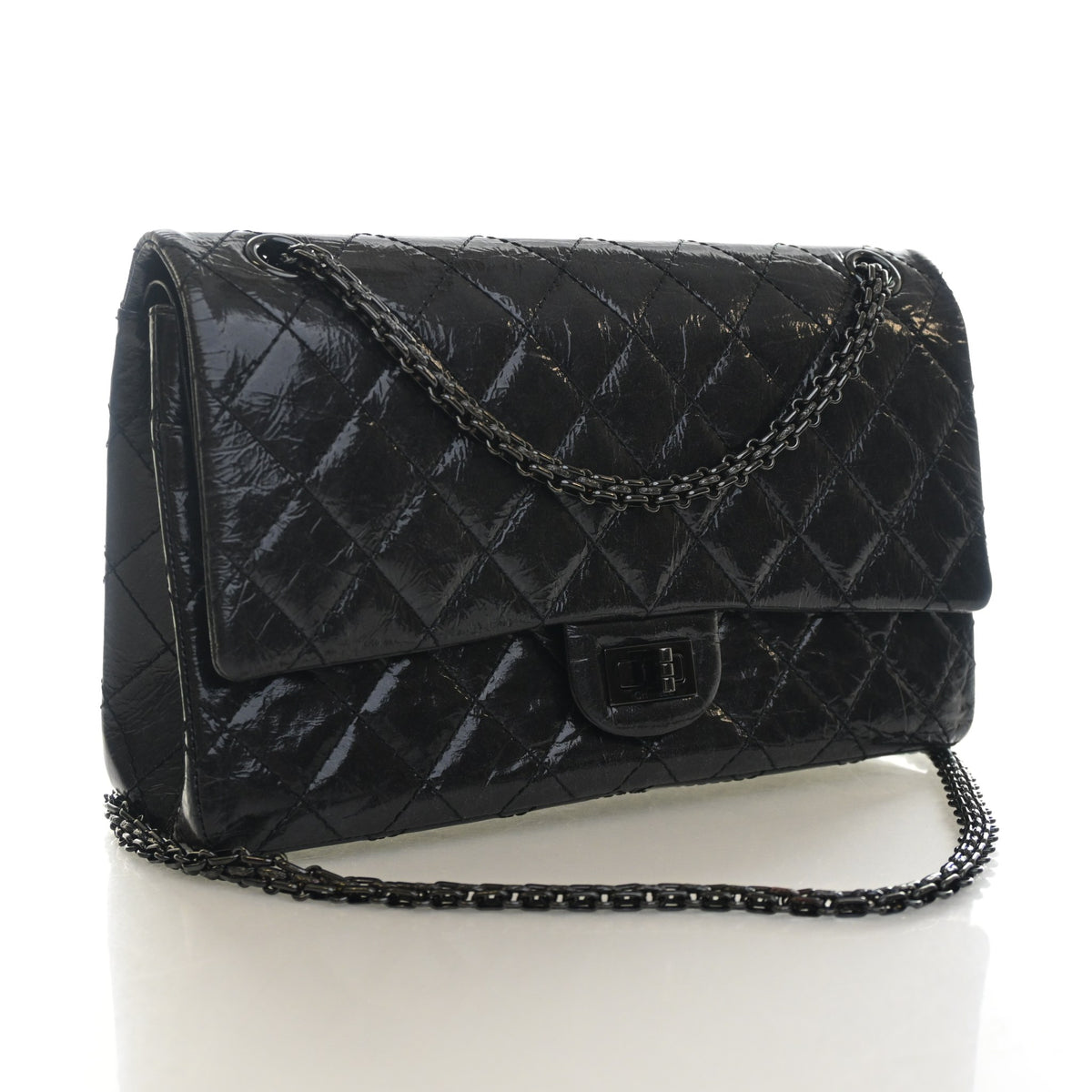 Pre-Owned Chanel Flap Bag 226 Aged Calfskin Reissue 2.55, three-quarter view, authenticated at Luxe Du Jour