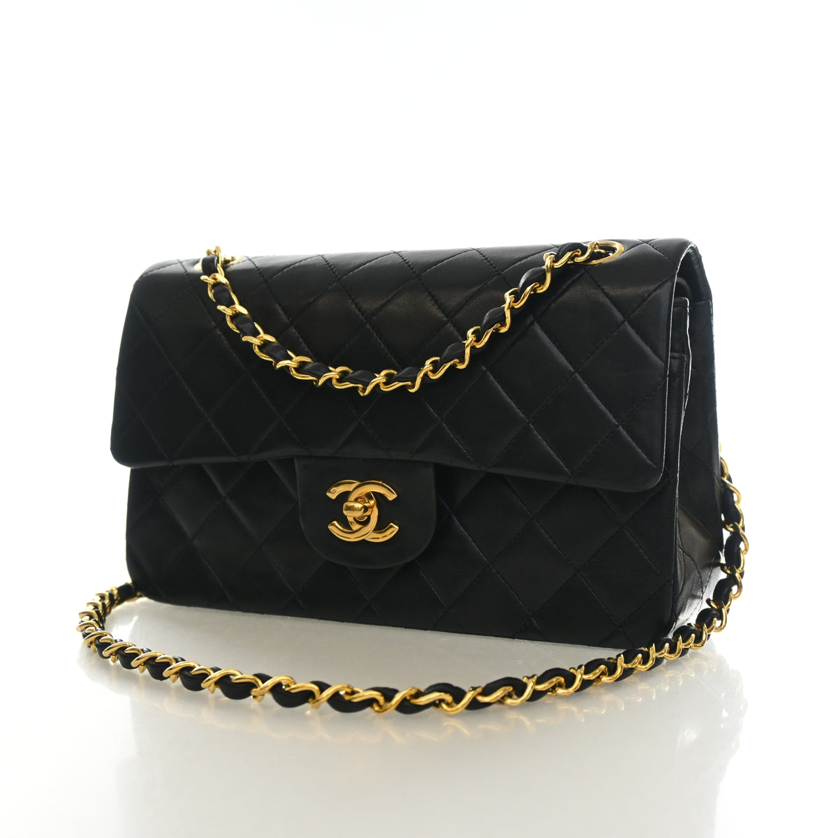 Vintage Chanel Classic Double Flap Small Lambskin Bag, three-quarter view, photo 3 of 16
