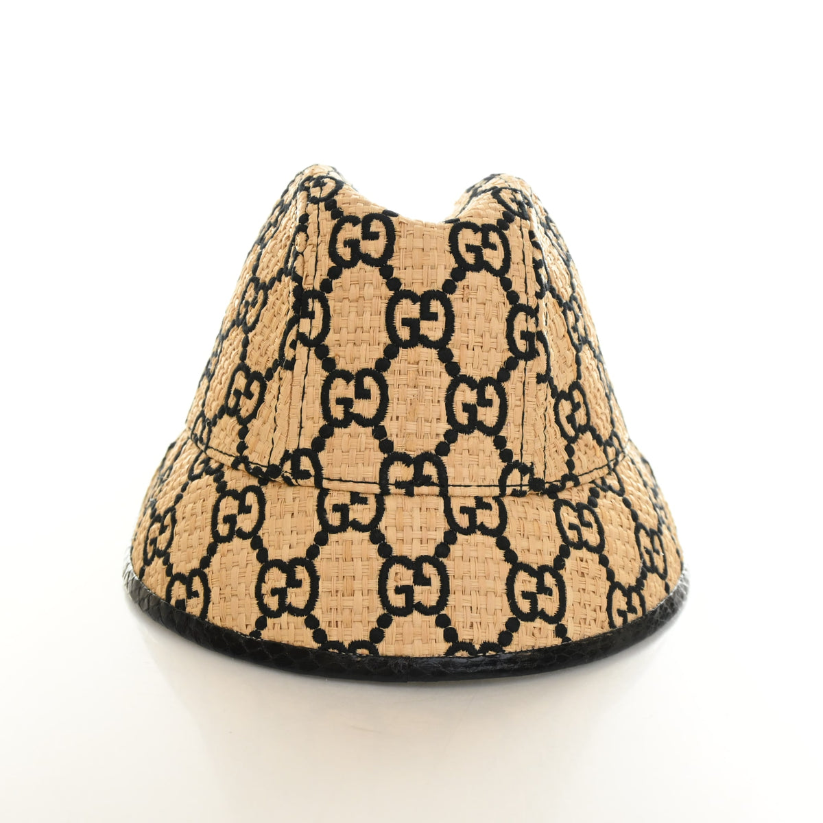Pre-Owned Gucci Hat Raffia Elaphe Interlocking GG Fedora, front view, photo 4 of 8