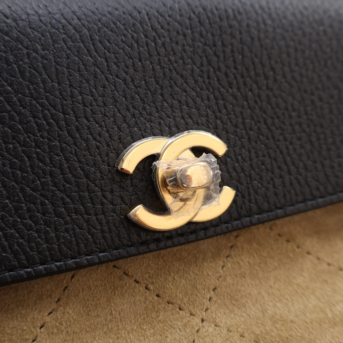 Pre-Owned Chanel Suede Leather Urban Essentials Shopping Bag, gold hardware close-up