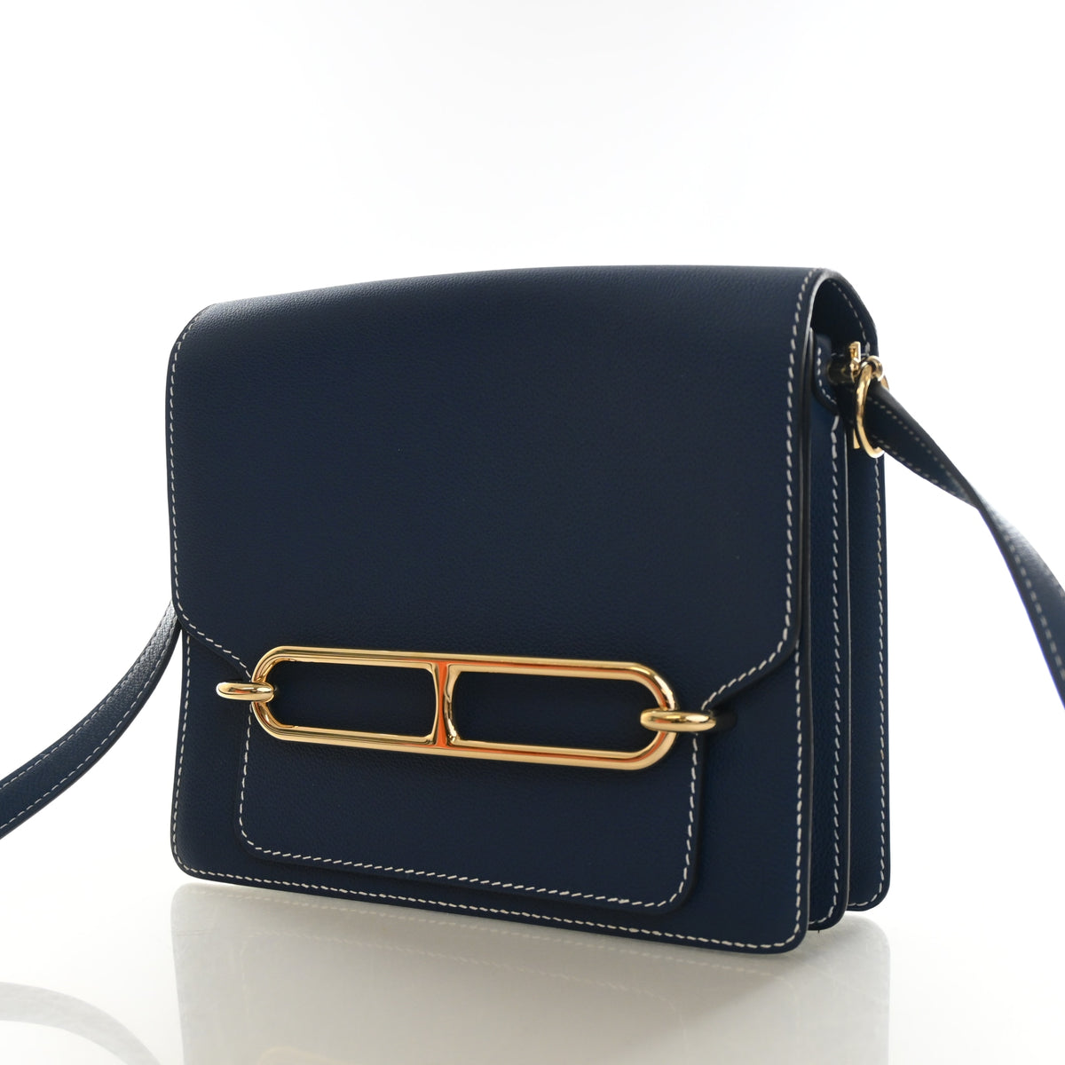 Pre-Owned Hermès 23 Bleu De Galice Evercolor Leather Roulis, three-quarter view