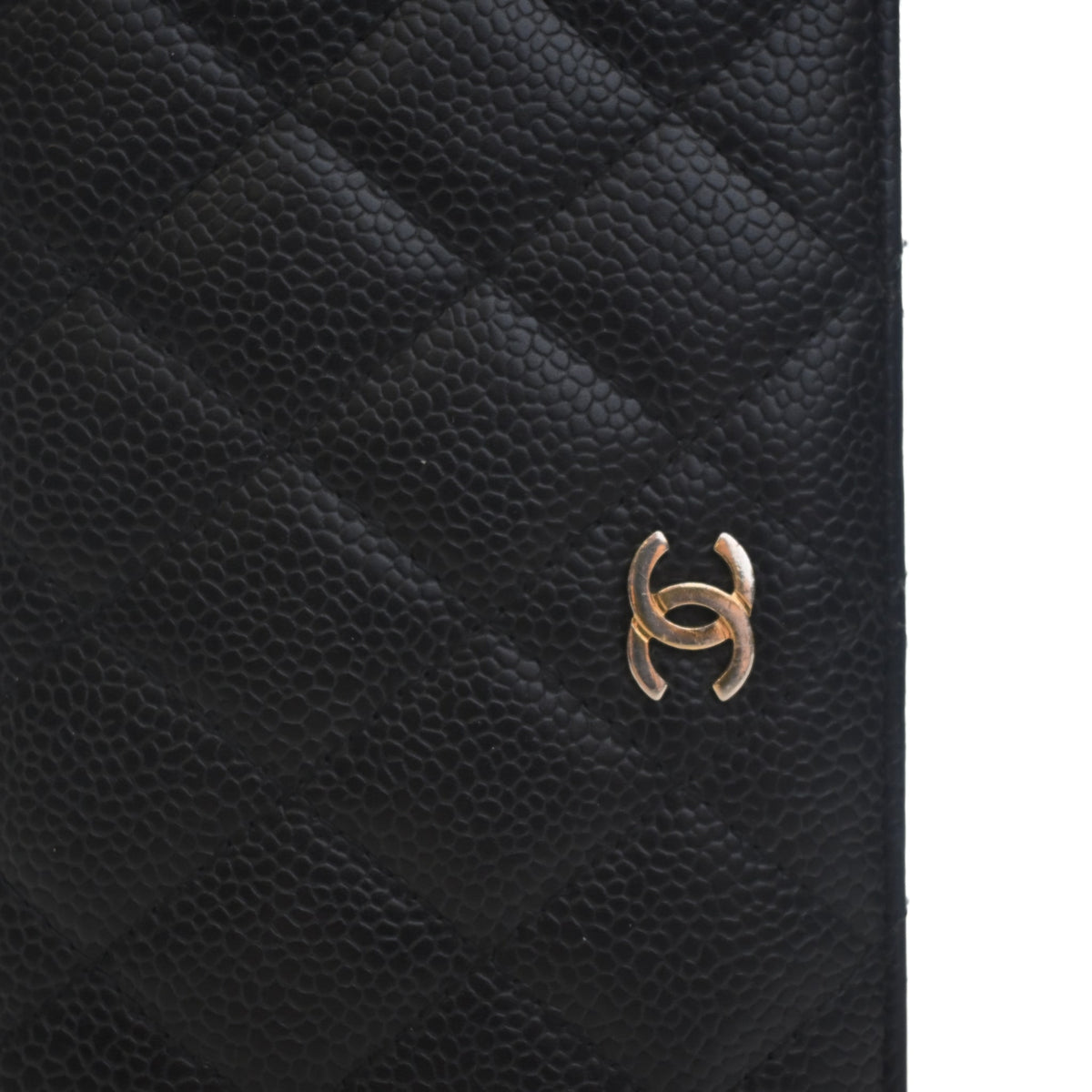 Pre-Owned Chanel Wallet Caviar Leather Long Bi Fold, gold embossed logo detail