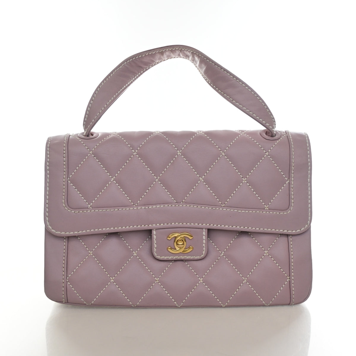 Vintage Chanel Flap Bag Medium Calfskin Wild Stitch, front view, authenticated at Luxe Du Jour