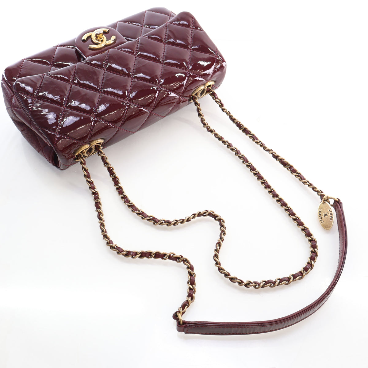 Pre-Owned Chanel Flap Bag Small Patent Leather Classic Single, three-quarter view, photo 12 of 20
