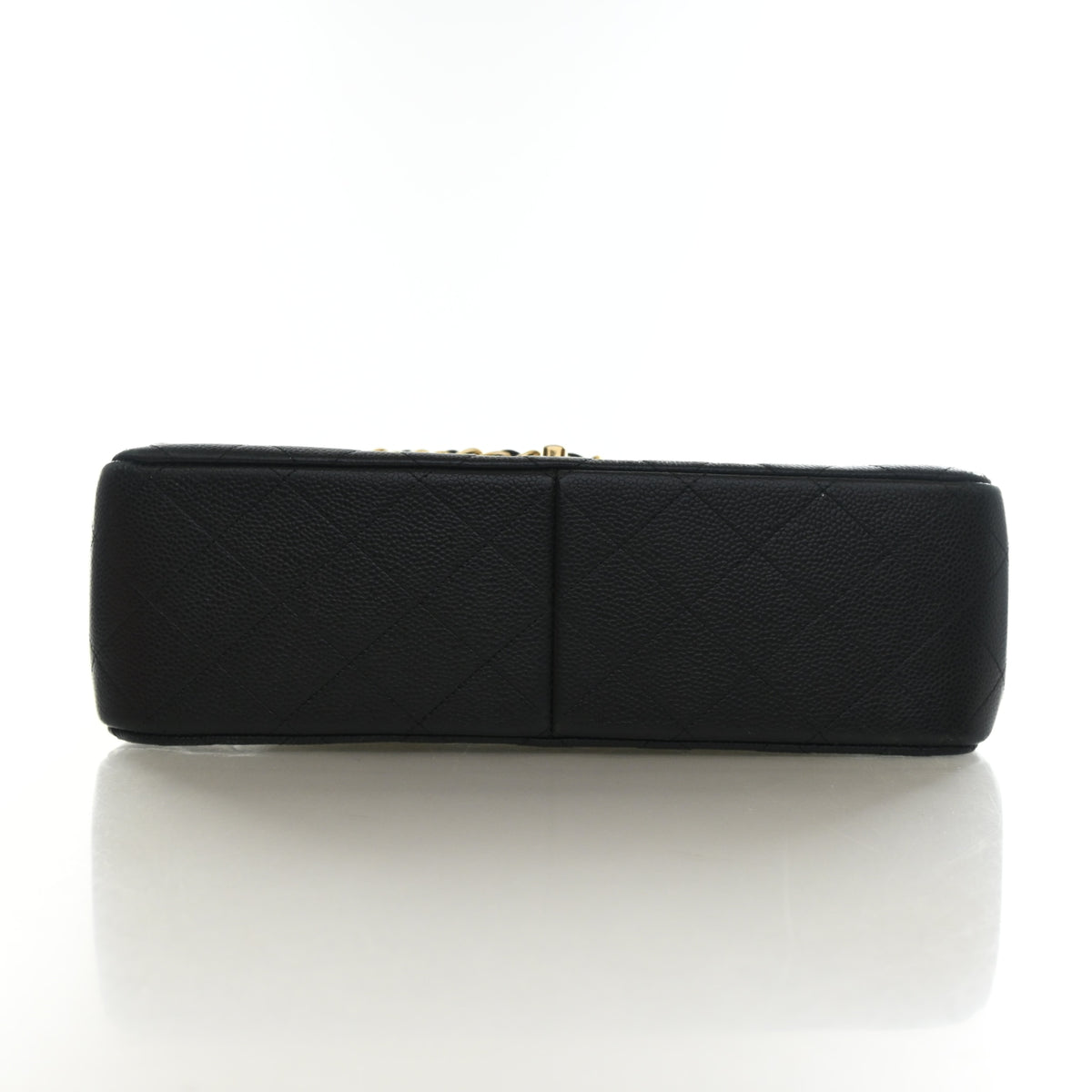 Pre-Owned Chanel Classic Double Flap Jumbo Caviar Leather Bag, base and feet view, photo 9 of 20