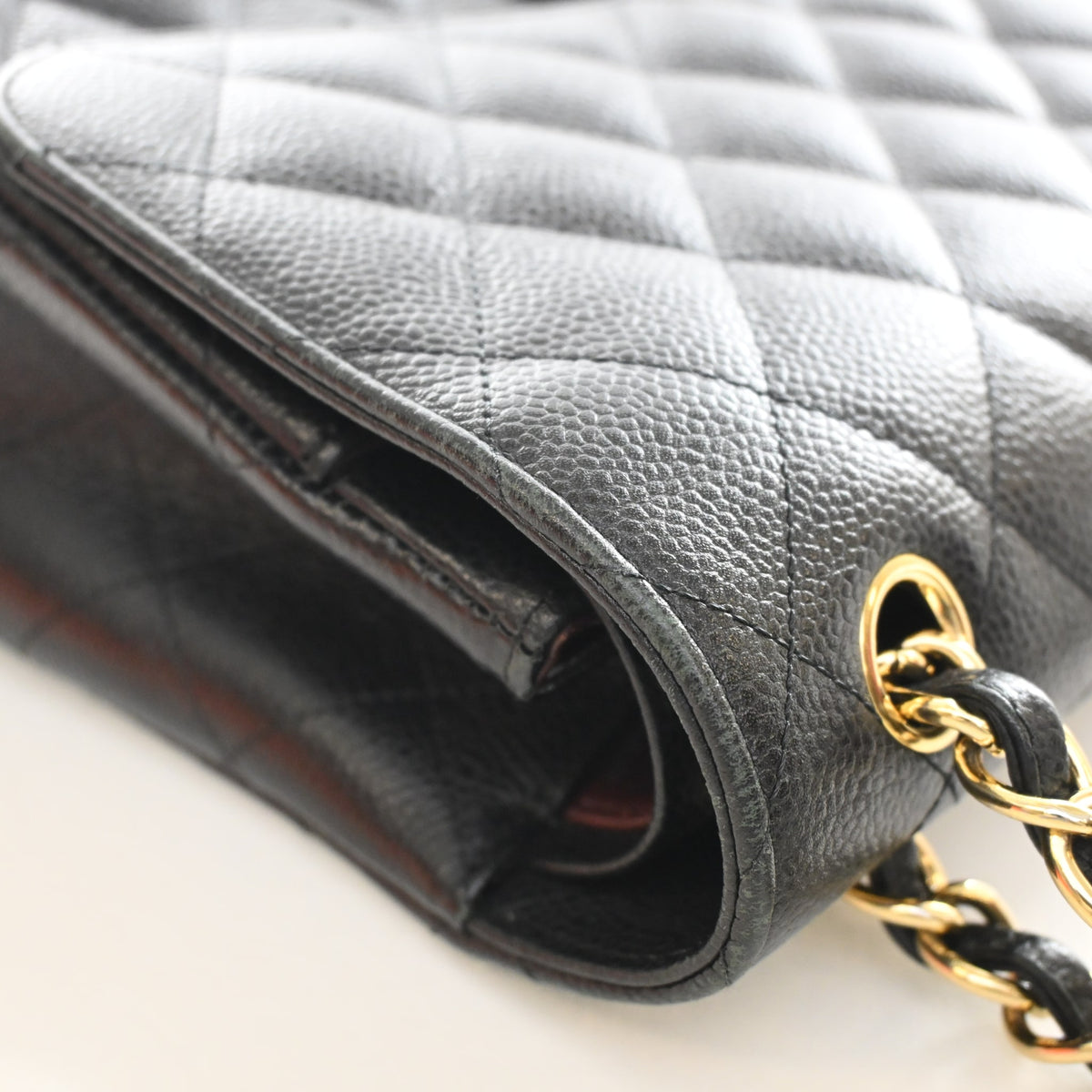 Pre-Owned Chanel Classic Double Flap Jumbo Caviar Leather Bag, side profile, photo 14 of 20