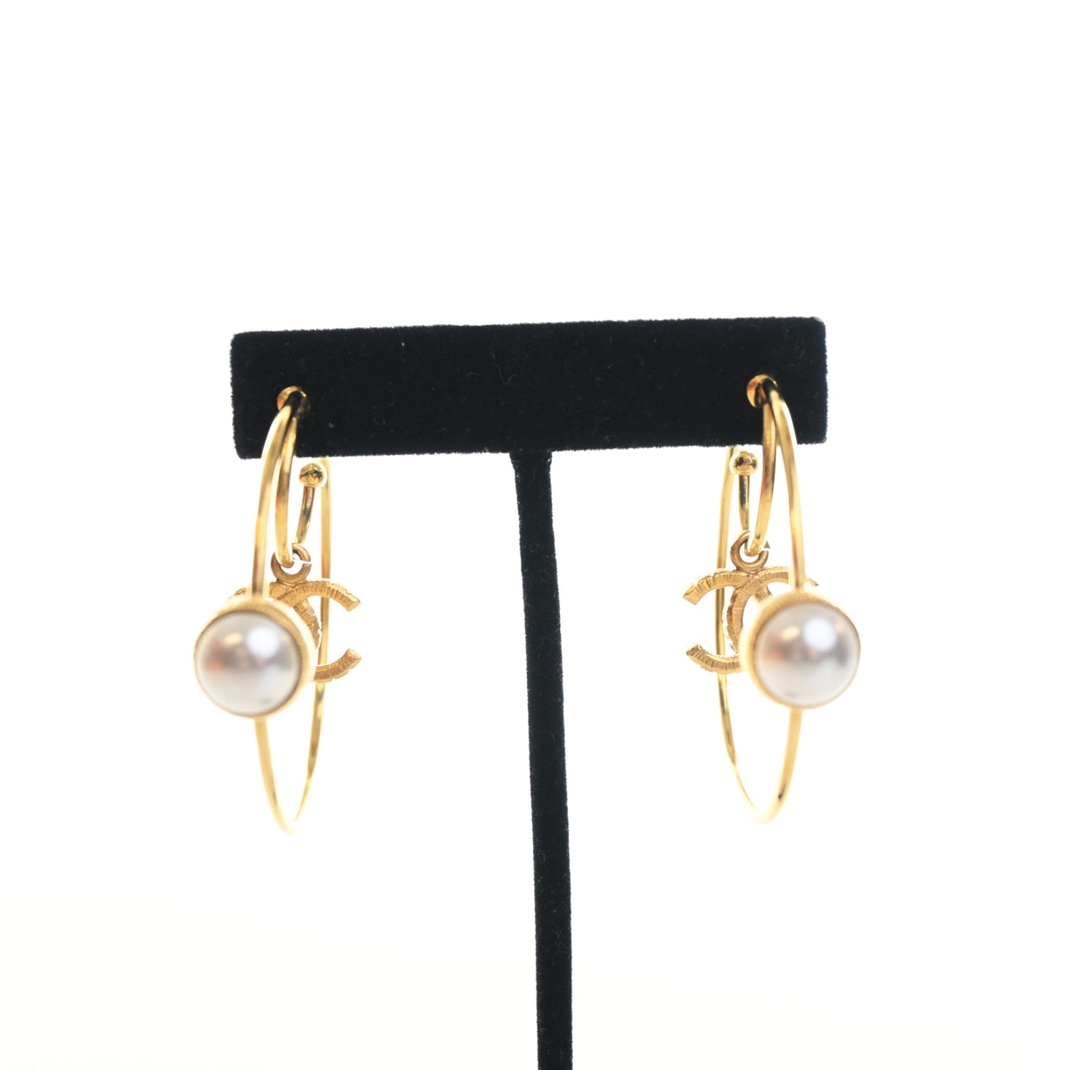 Chanel Pearl CC Double Hoop Earrings, photo 2 of 9