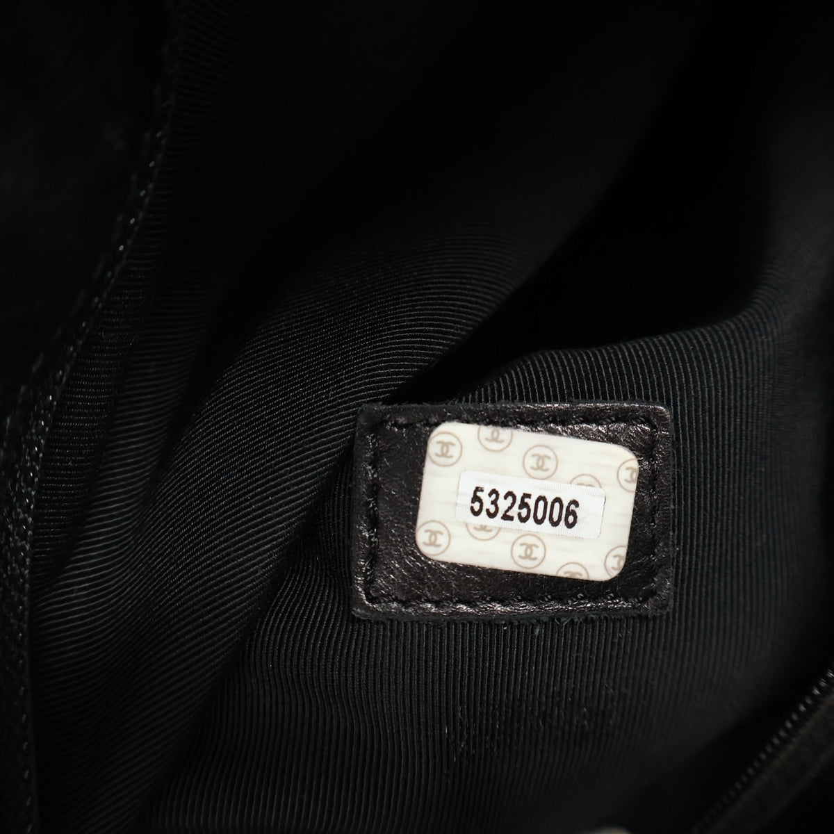 Vintage Chanel Caviar Leather Bowling Bag, interior label and date code