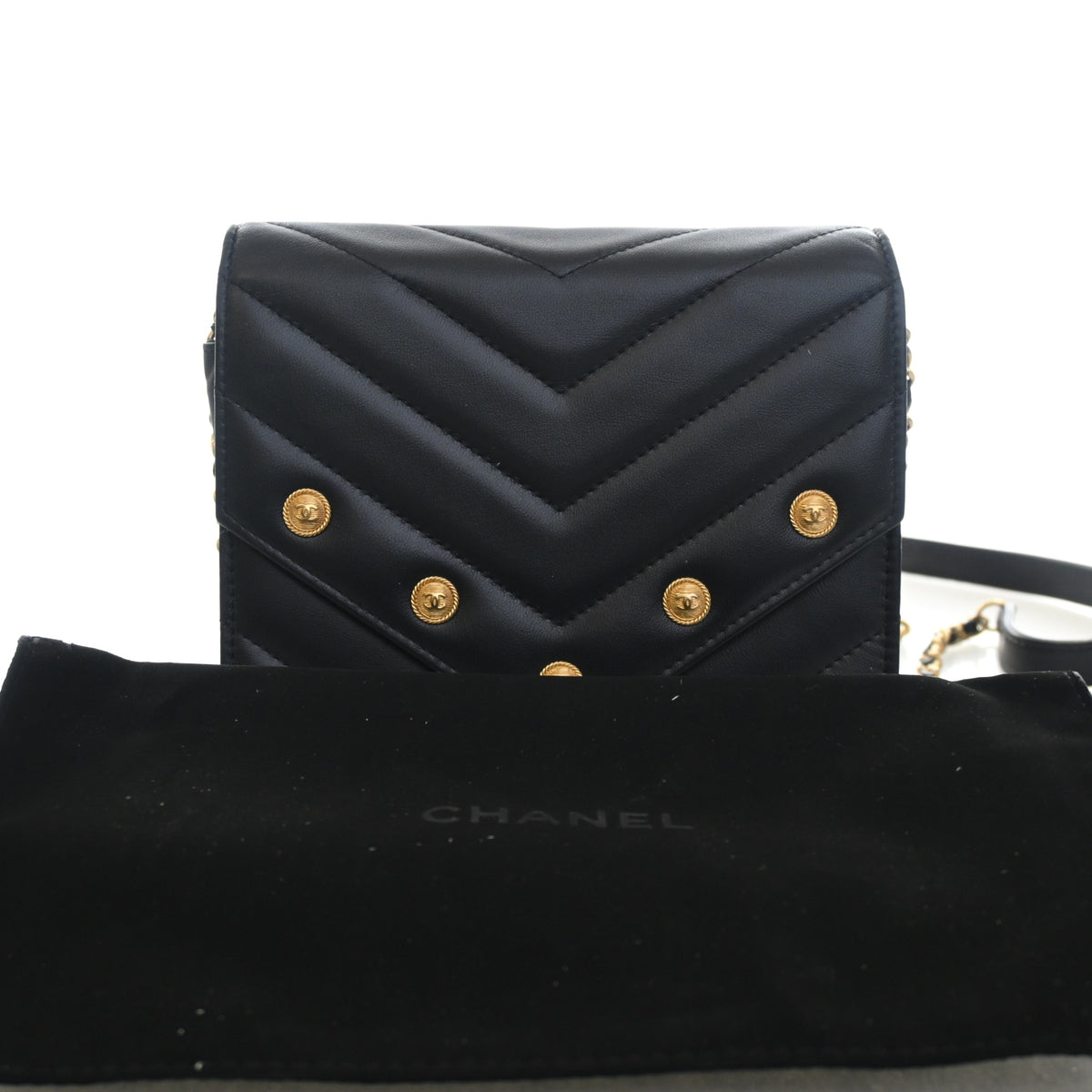 Pre-Owned Chanel Wallet On Chain Lambskin Button WOC, front view, photo 16 of 16