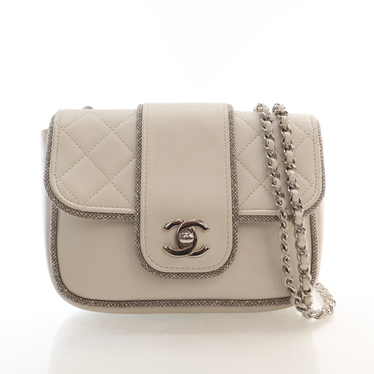 Pre-Owned Chanel Flap Bag Lambskin Square With Chain, front view, authenticated at Luxe Du Jour