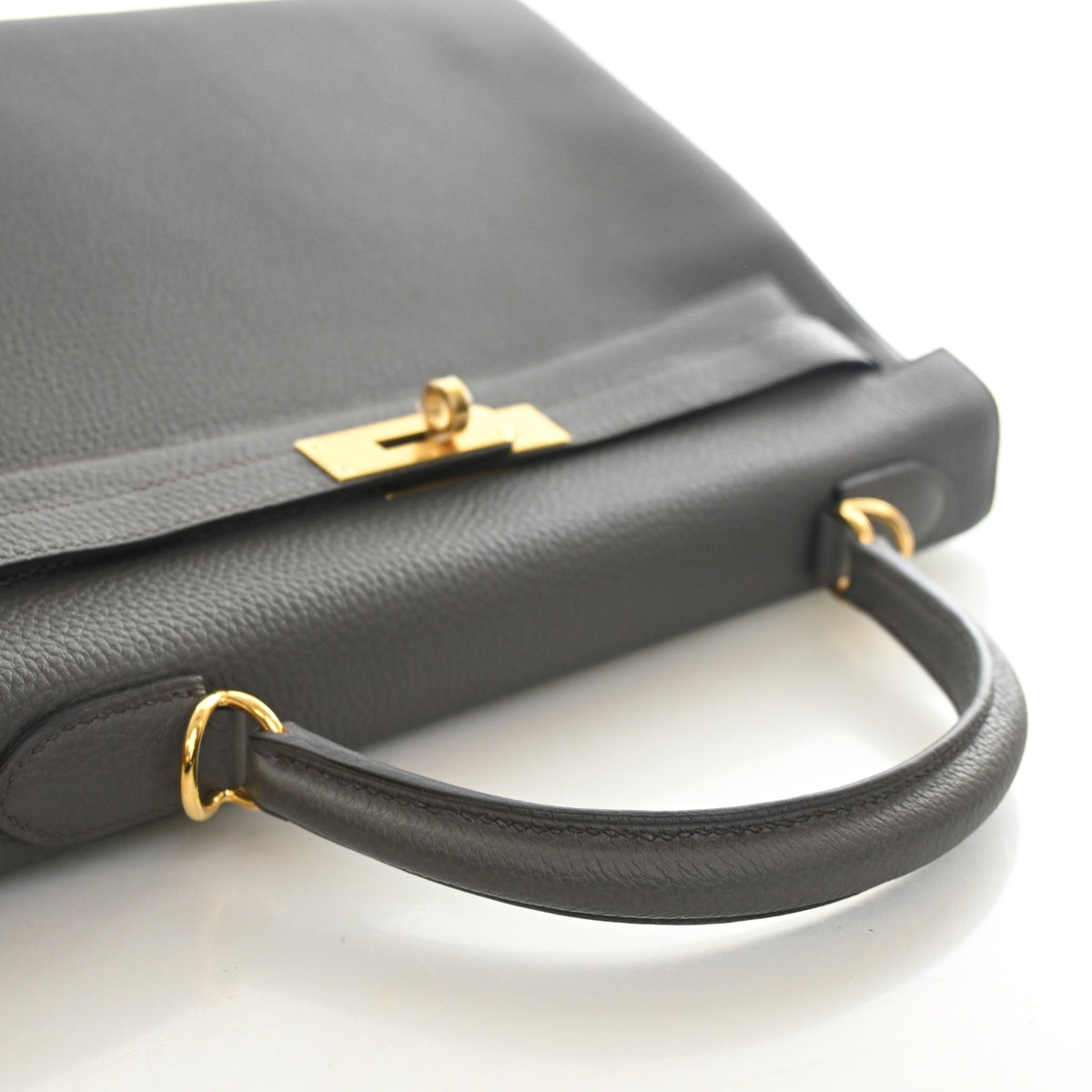 Pre-Owned Hermès Kelly 32 Gris Etain Togo Leather, side profile