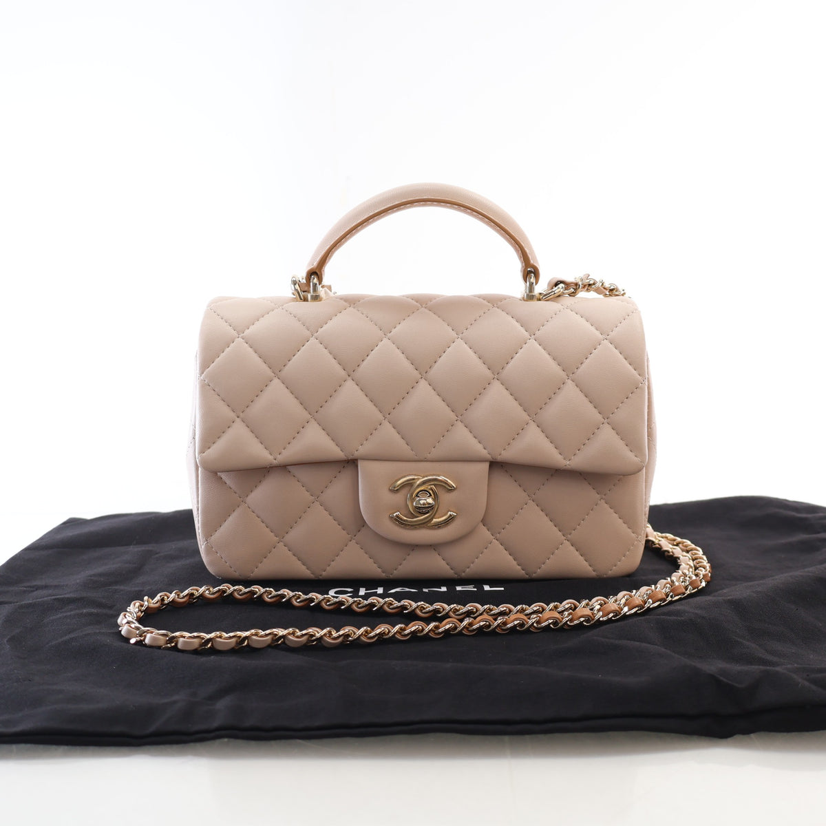 Pre-Owned Chanel Top Handle Mini Lambskin Rectangular Flap Bag, front view, photo 17 of 17