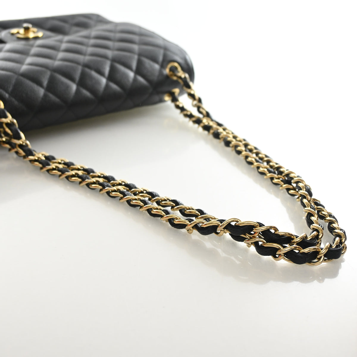 Pre-Owned Chanel Classic Double Flap Jumbo Caviar Leather Bag, strap and chain detail, photo 10 of 20