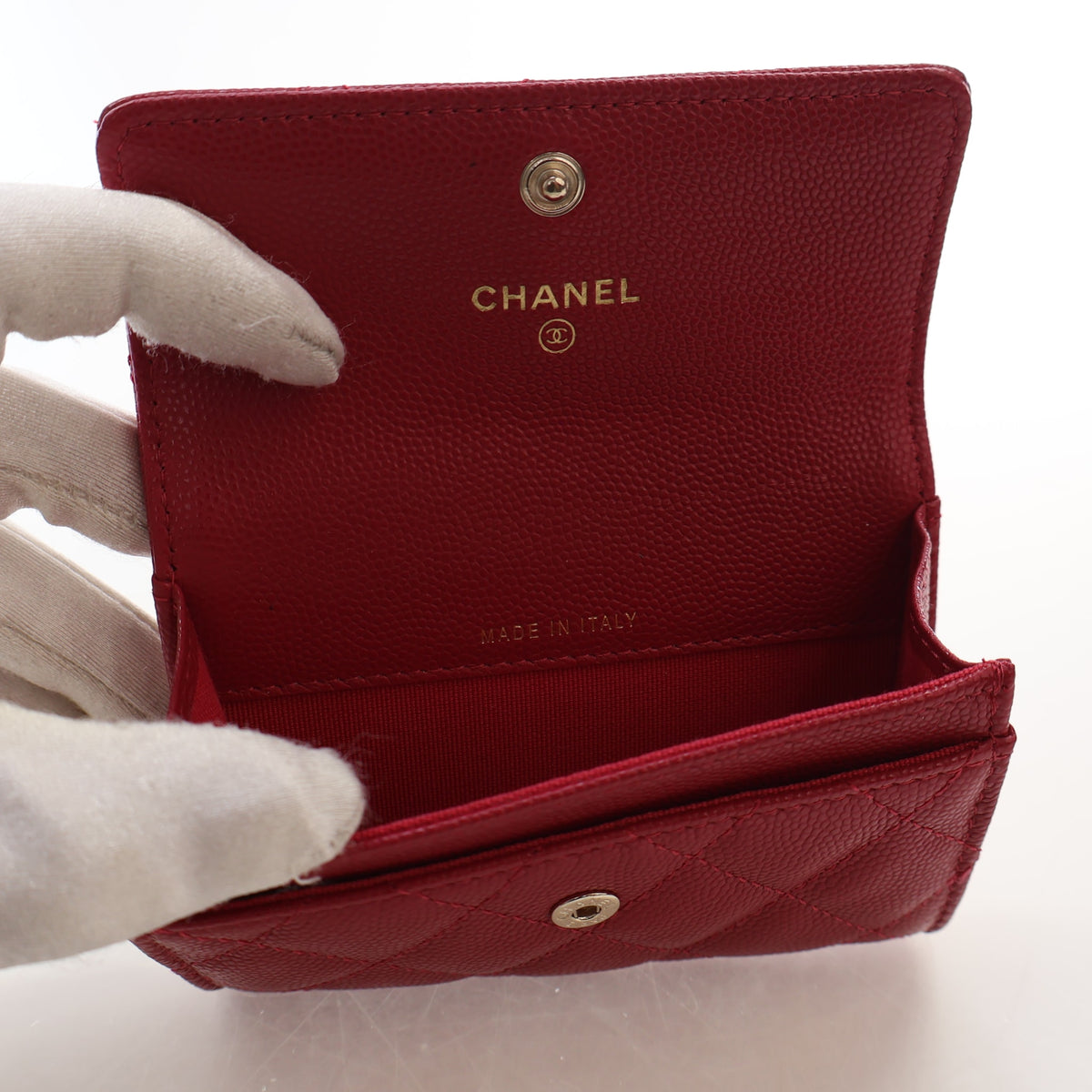 Pre-Owned Chanel Wallet Caviar Leather Flap, open front view