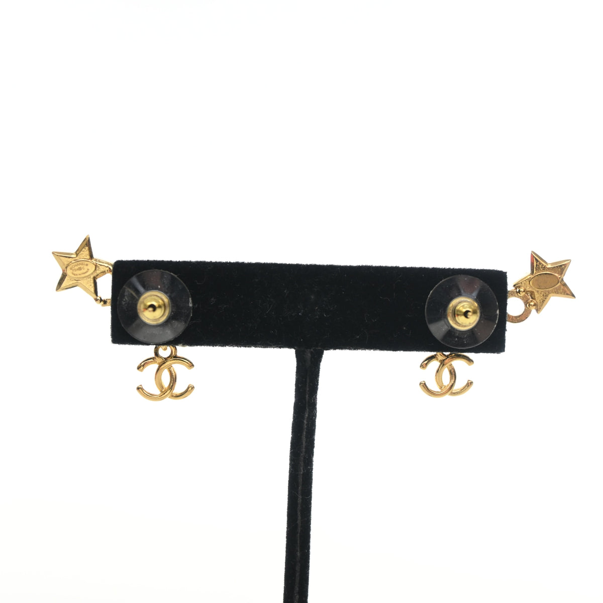Pre-Owned Chanel Crystal CC Star Earrings, gold hardware close-up, photo 6 of 9