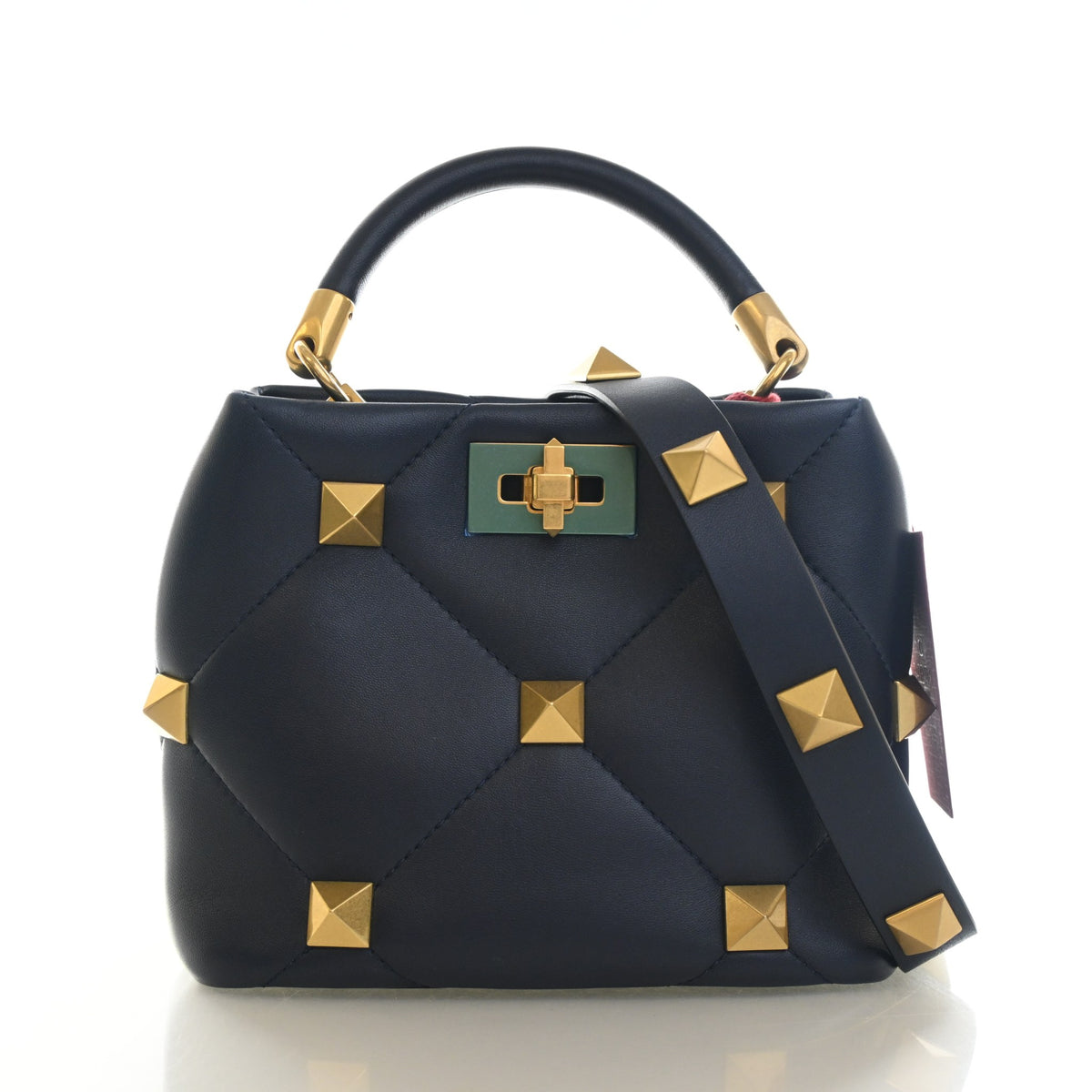 Pre-Owned Valentino Small Calfskin Roman Stud The Handle Bag, front view, authenticated at Luxe Du Jour