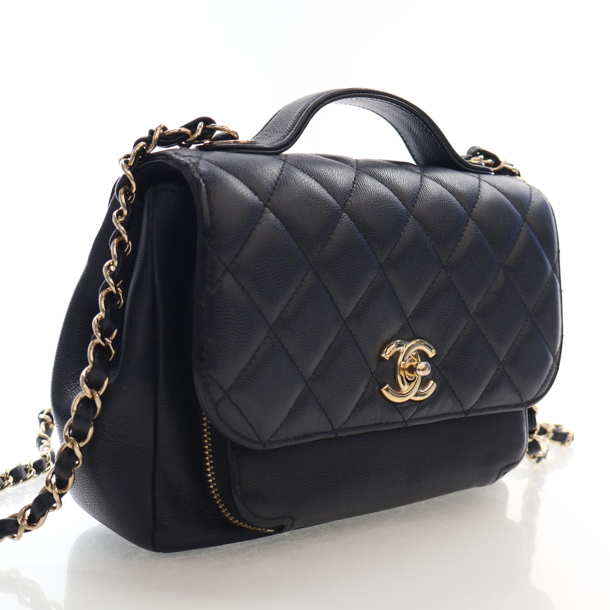 Pre-Owned Chanel Flap Bag Medium Calfskin Business Affinity, three-quarter view