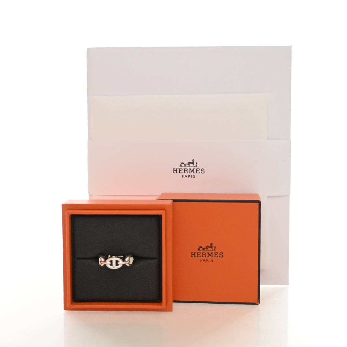 Pre-Owned Hermès Ring Small Model Chaine D'ancre Enchainee Sz 51, with dust bag