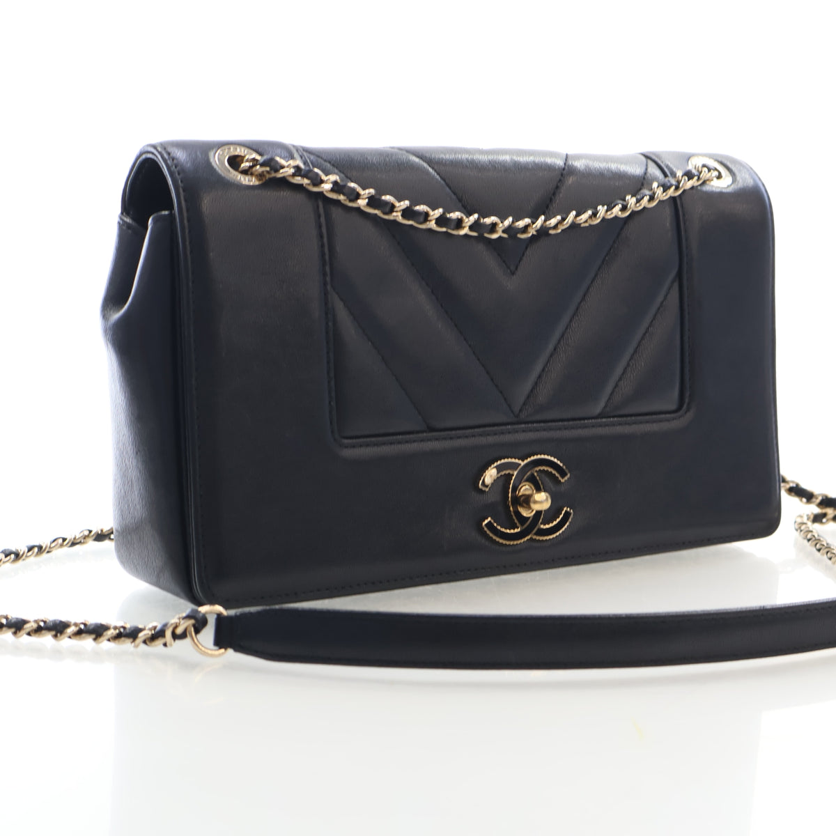 Vintage Chanel Flap Bag Medium Sheepskin Mademoiselle, three-quarter view, authenticated at Luxe Du Jour