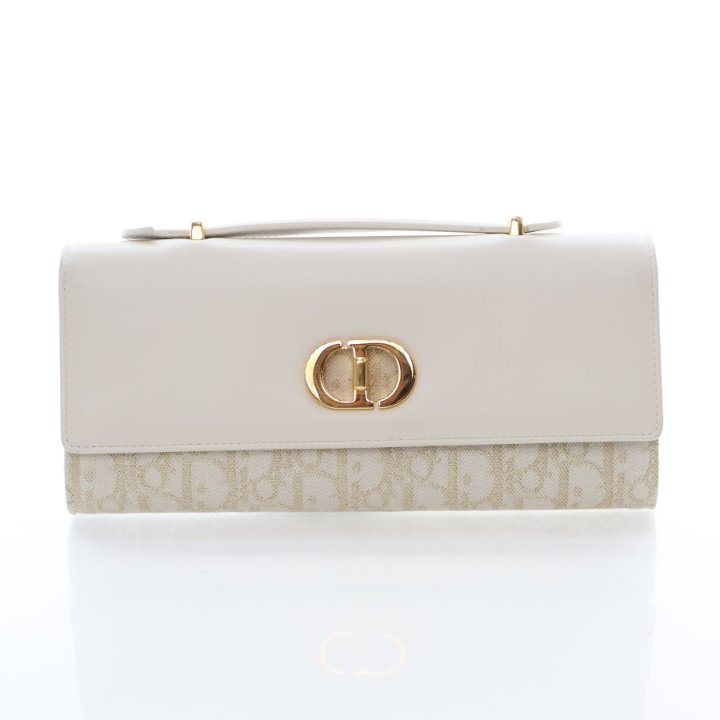 Christian Dior Medium Calfskin Oblique Canvas Miss Caro Top Handle Pouch