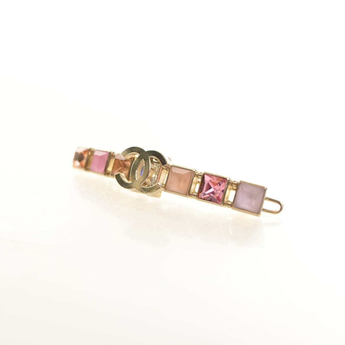 Pre-Owned Chanel Crystal CC Barret, gold hardware close-up, photo 4 of 5