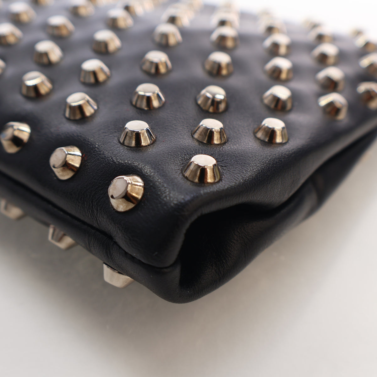 Pre-Owned Prada Clutch Calf Metal Studded Leather, corner and edge detail, photo 12 of 17