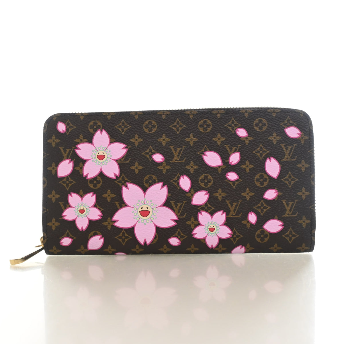 Pre-Owned Louis Vuitton Wallet X Takashi Murakami Monogram Cherry Blossom Zippy, front view, authenticated at Luxe Du Jour