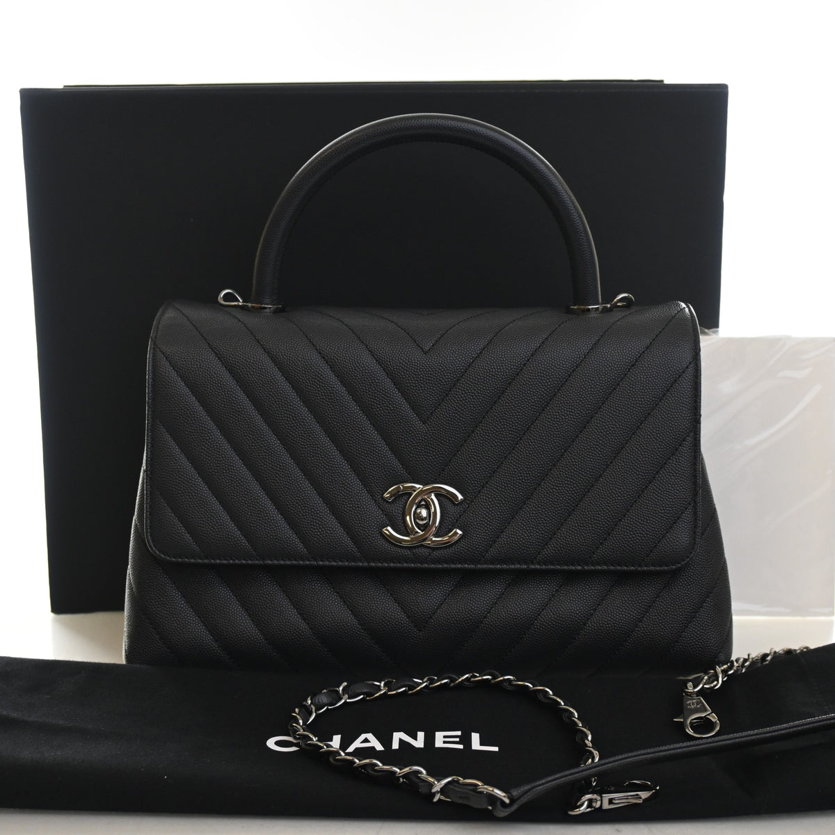 Pre-Owned Chanel Coco Handle Medium Caviar Leather Bag, front view, photo 17 of 17