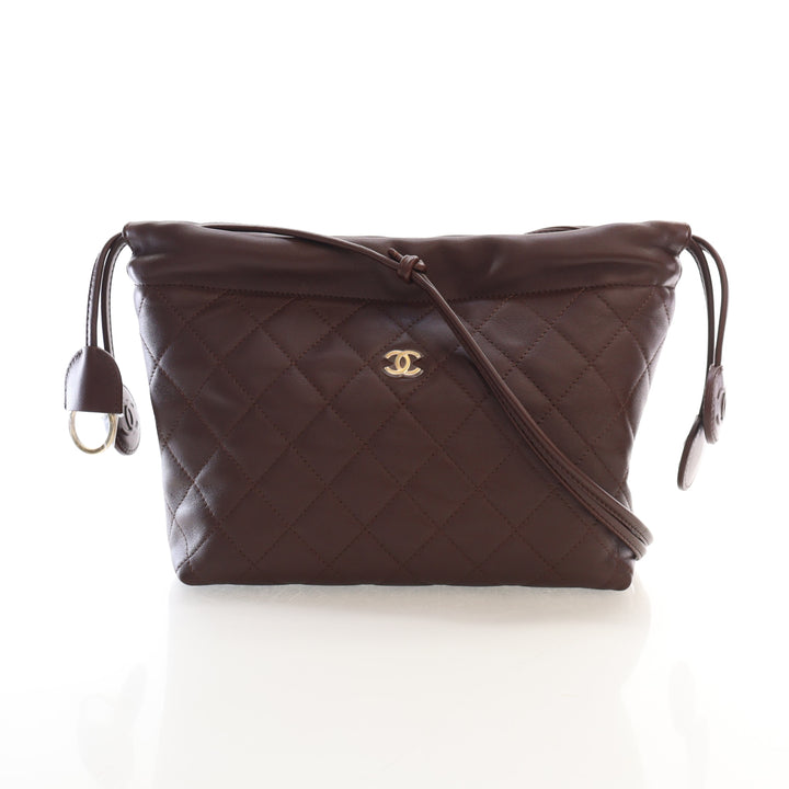 Chanel Lambskin Drawstring Clutch With Strap