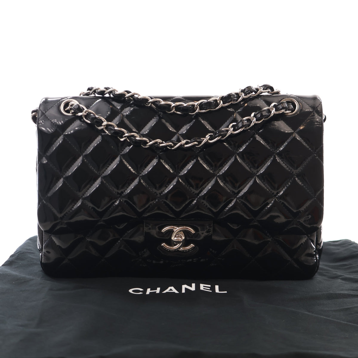 Pre-Owned Chanel Classic Double Flap Jumbo Patent Leather Bag, front view, photo 19 of 19