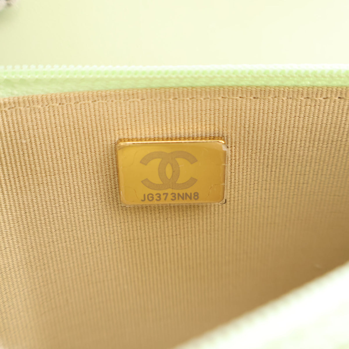 Pre-Owned Chanel Wallet On Chain Lambskin Pearl Crush WOC, gold embossed logo detail, photo 15 of 16