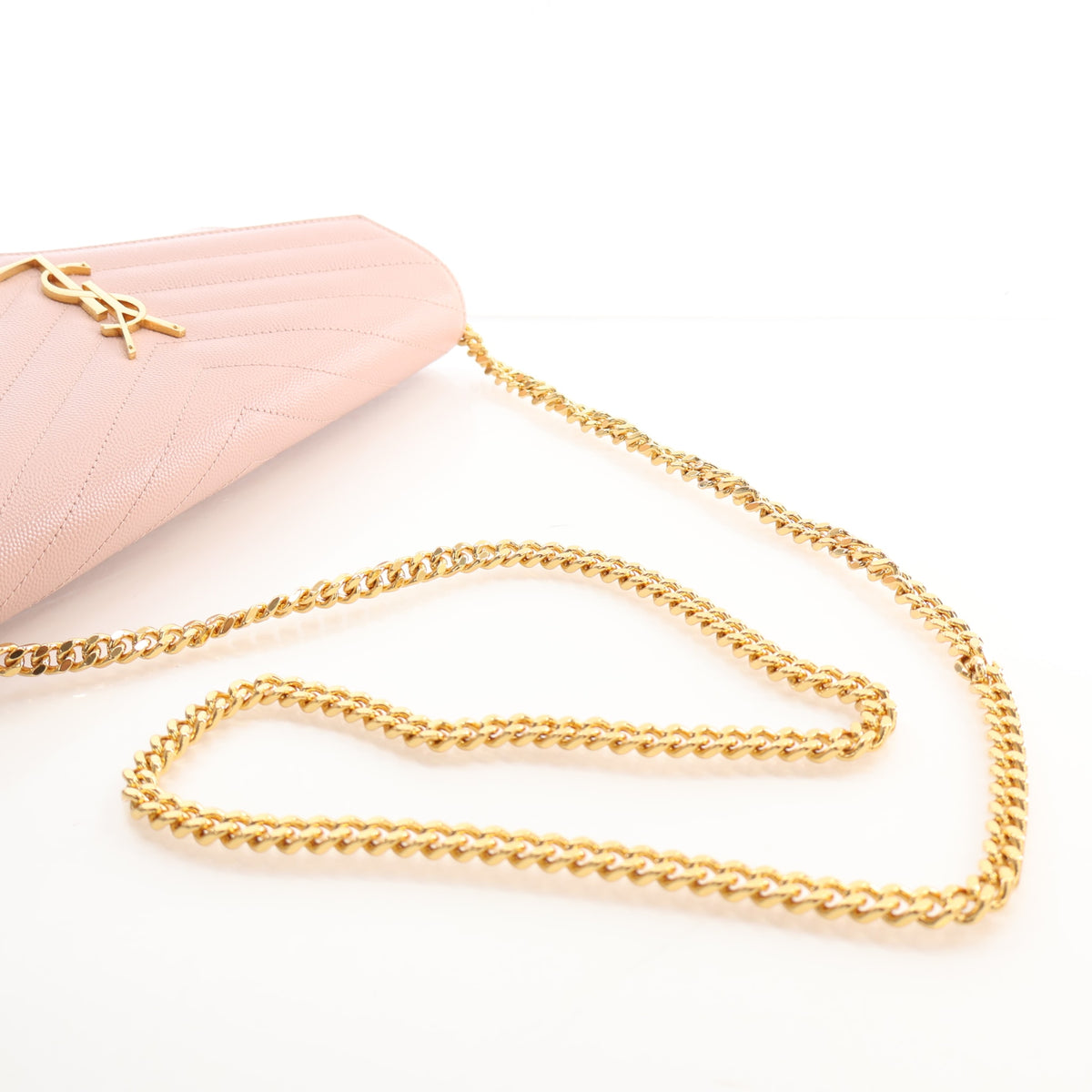 Pre-Owned Saint Laurent Chain Wallet Calfskin Cassandre Envelope, strap and chain detail