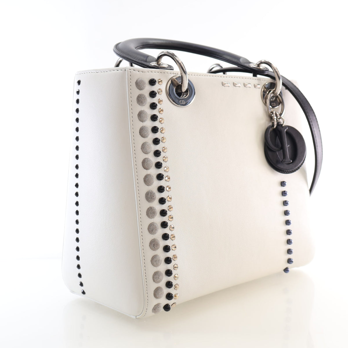 Pre-Owned Christian Dior Lady Dior Medium Calfskin, three-quarter view, authenticated at Luxe Du Jour
