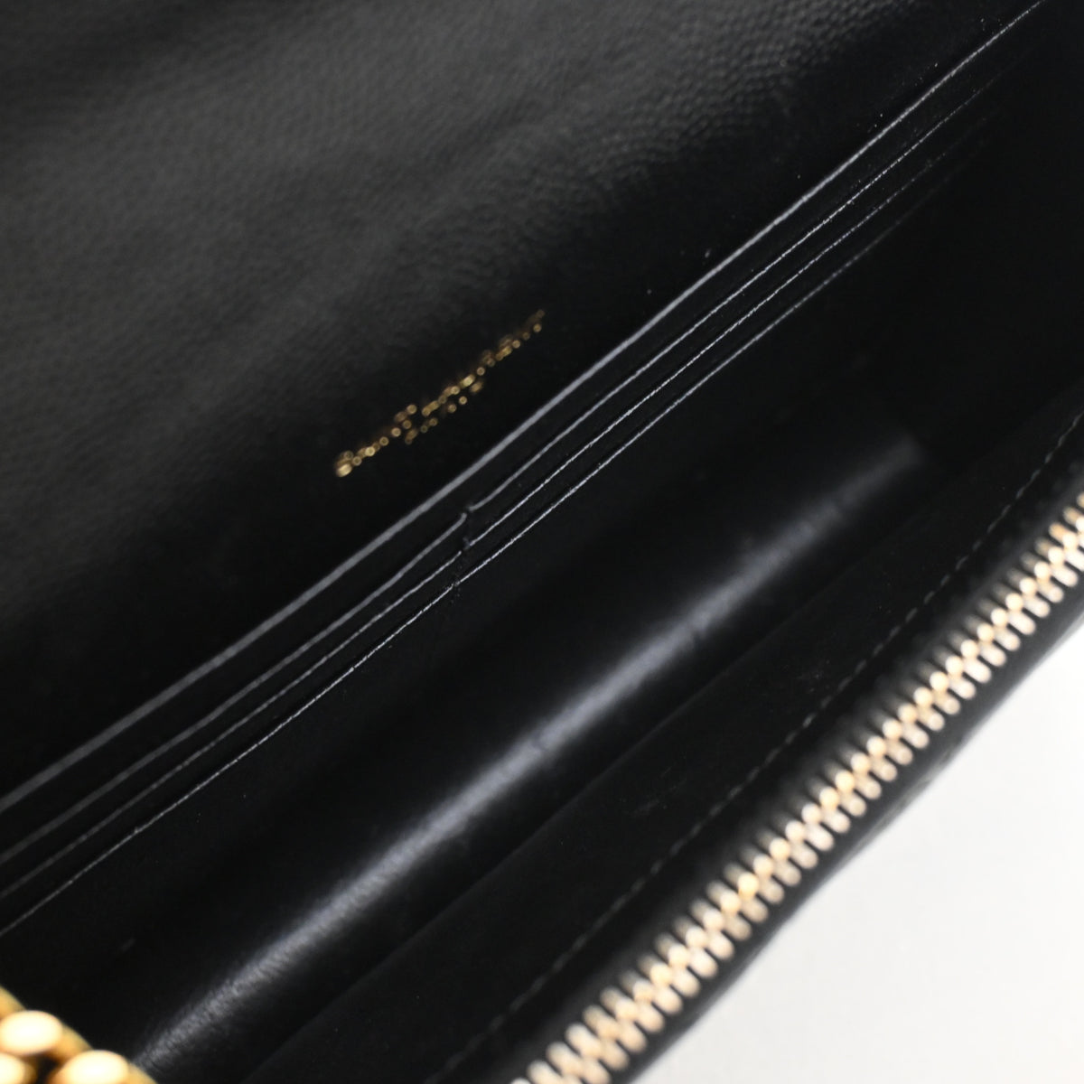 Pre-Owned Saint Laurent Chain Wallet Calfskin Cassandre Envelope, open interior with lining, photo 12 of 13