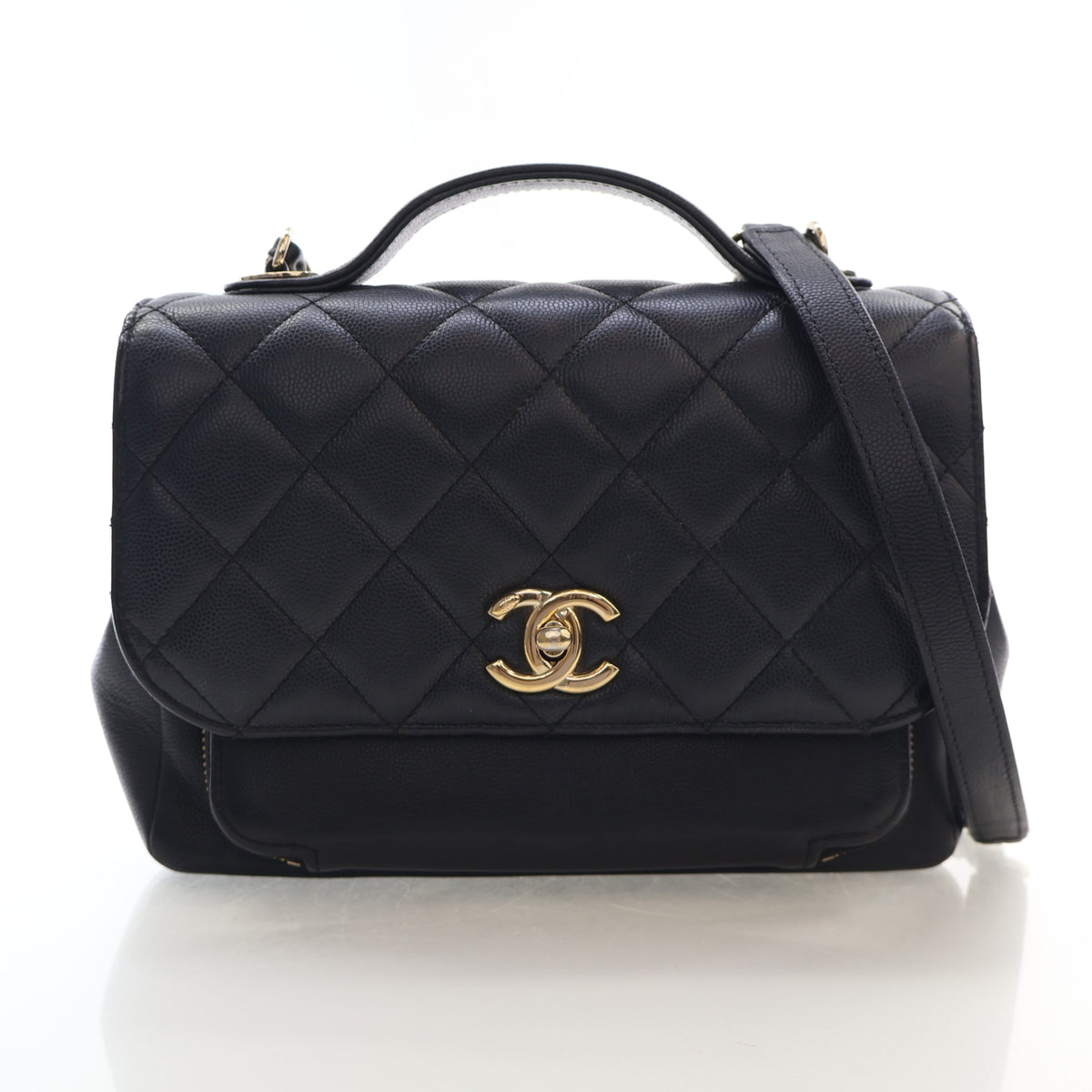 Pre-Owned Chanel Flap Bag Medium Calfskin Business Affinity, front view, authenticated at Luxe Du Jour