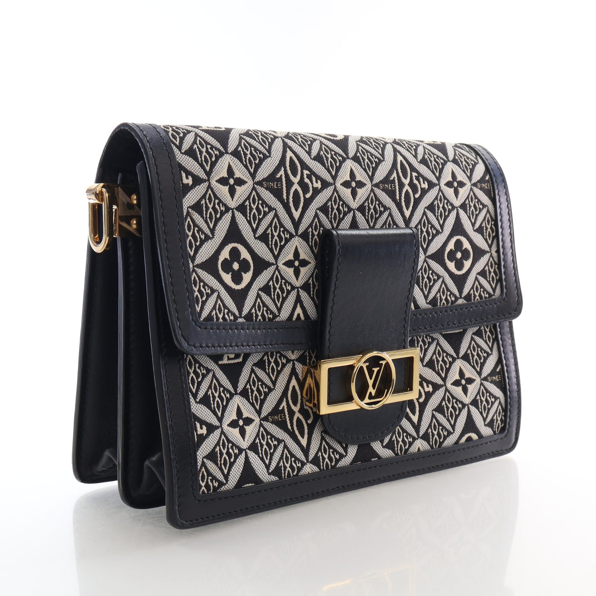 Pre-Owned Louis Vuitton Dauphine MM Monogram Jacquard, three-quarter view, authenticated at Luxe Du Jour