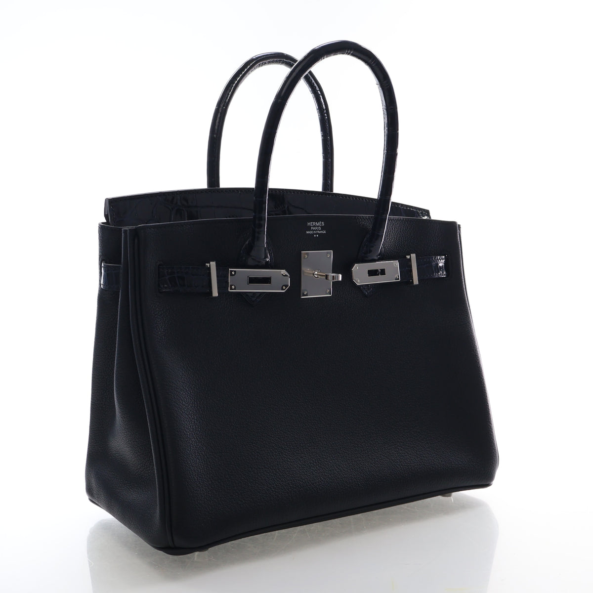 Pre-Owned Hermès Birkin 30 Noir Togo Niloticus Crocodile Leather Touch, three-quarter view, photo 4 of 21