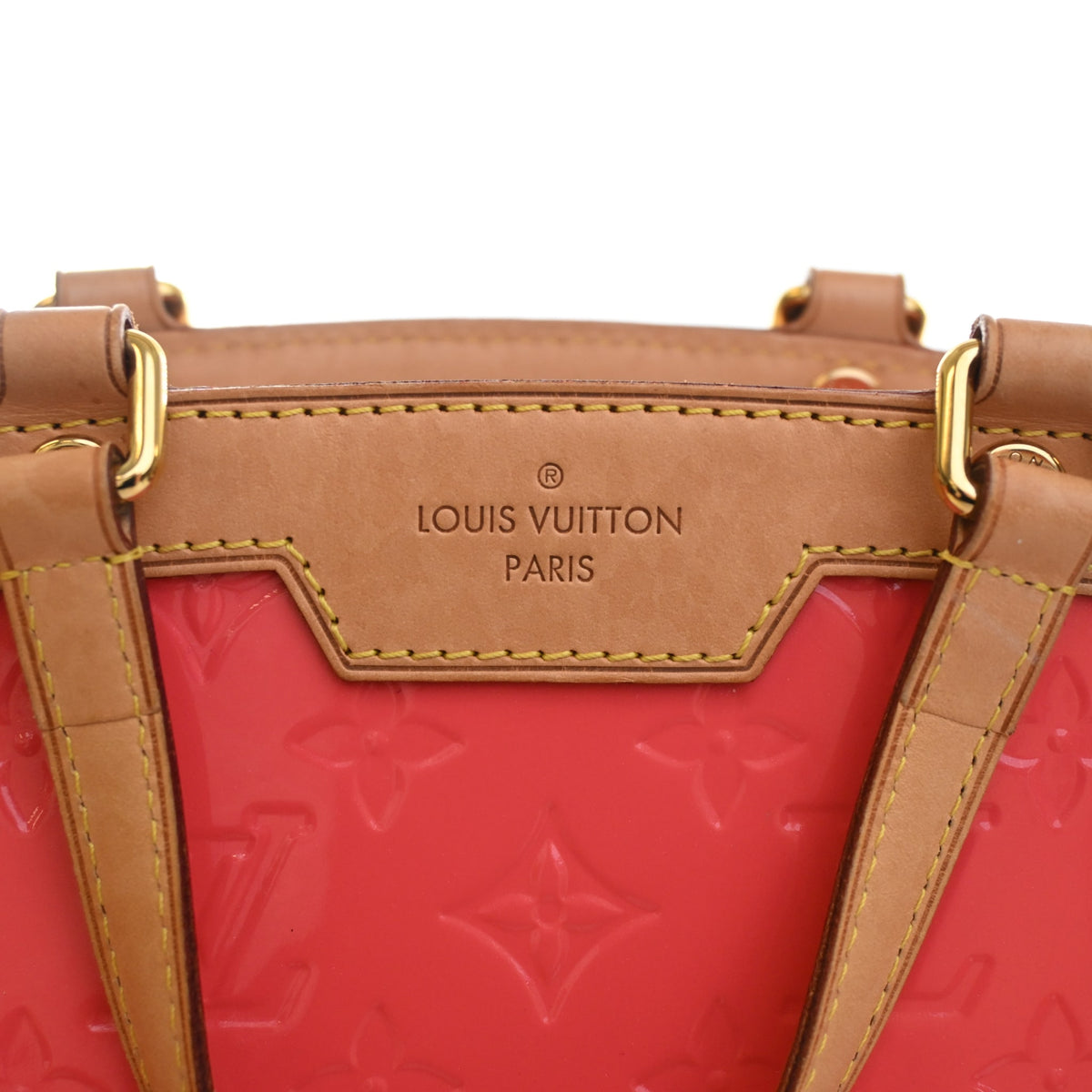 Pre-Owned Louis Vuitton MM Monogram Vernis Brea, gold embossed logo detail