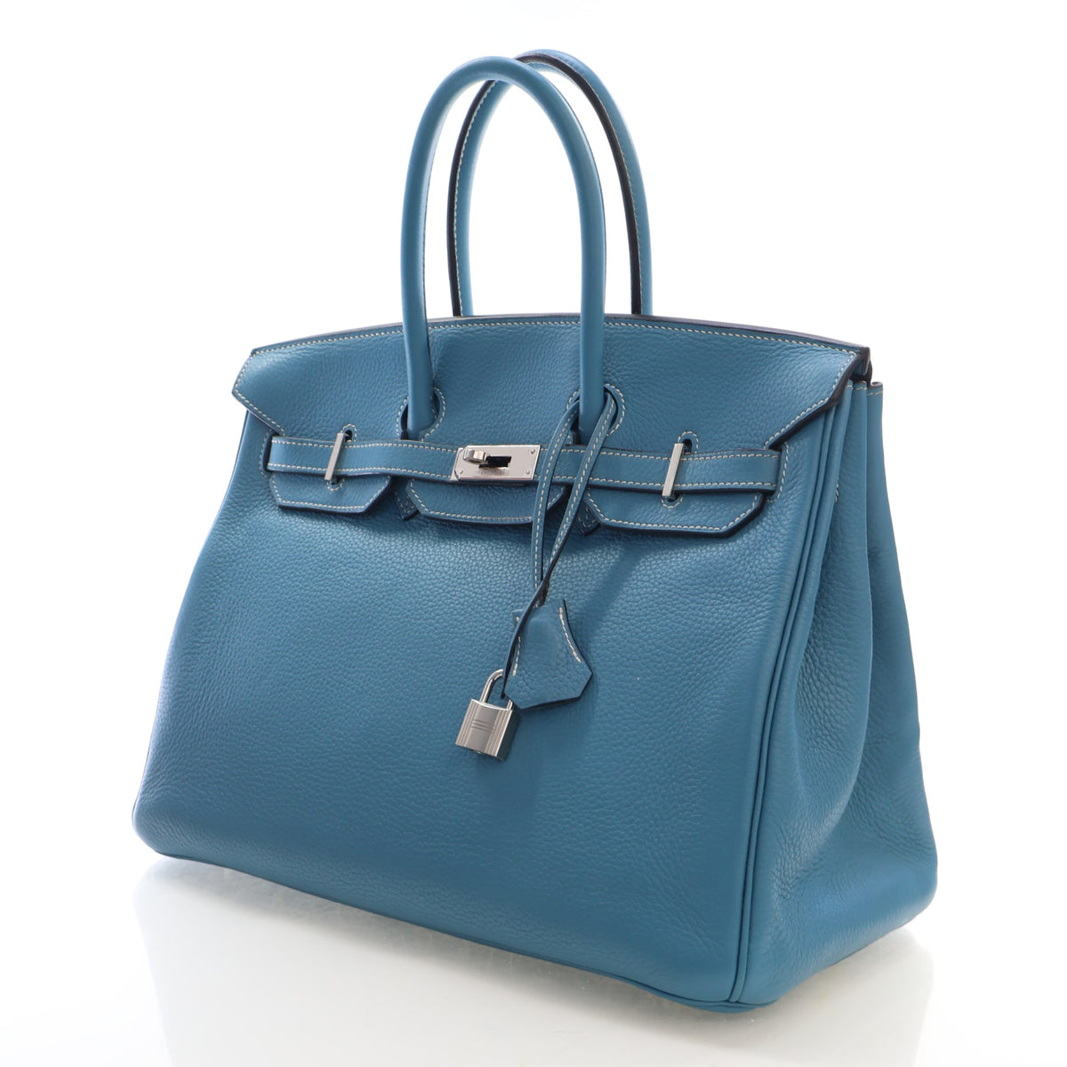 Pre-Owned Hermès Birkin 35 Blue Jean Togo Leather, three-quarter view, photo 5 of 23