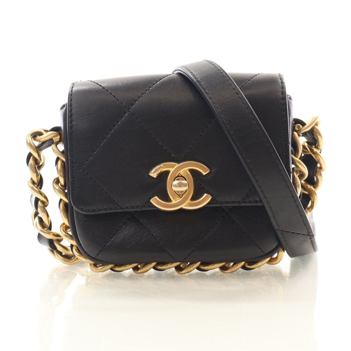 Pre-Owned Chanel Flap Bag Mini Lambskin CC, front view, authenticated at Luxe Du Jour