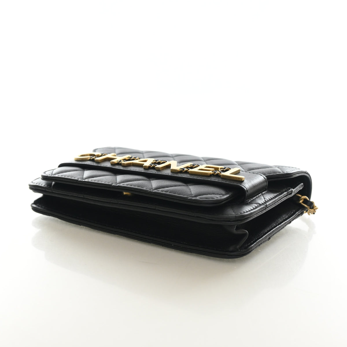 Pre-Owned Chanel Wallet On Chain Small Calfskin Enchained WOC, side profile, photo 6 of 13