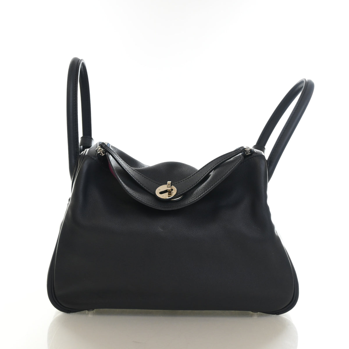 Pre-Owned Hermès Lindy 30 Bleu Nuit Swift Leather Verso, front view, authenticated at Luxe Du Jour