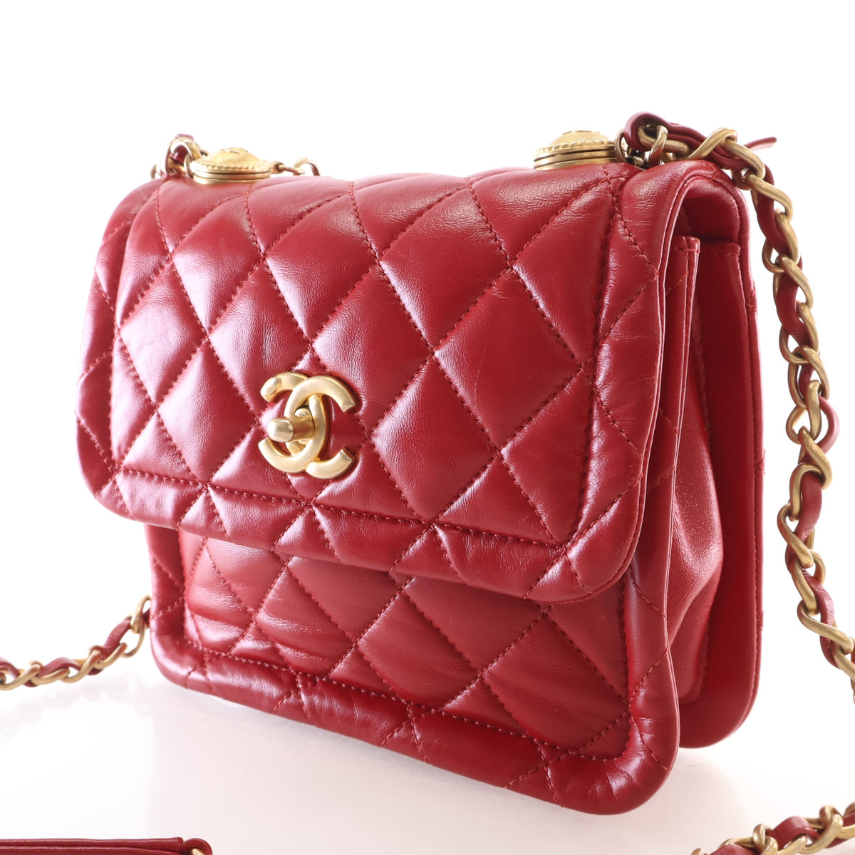 Pre-Owned Chanel Flap Bag Small Lambskin CC Twist Your Buttons, three-quarter view