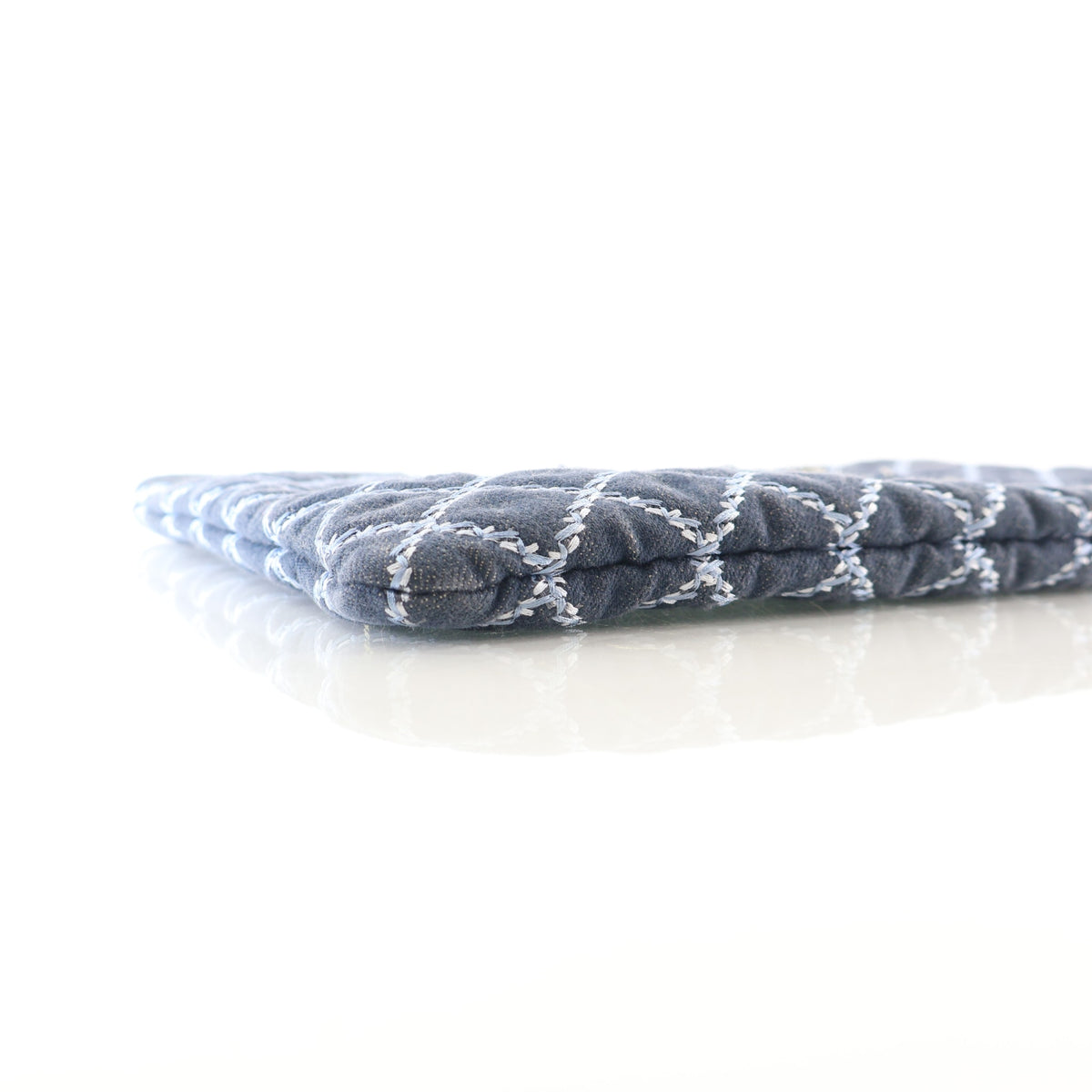 Pre-Owned Chanel Clutch Medium Denim Fringe O Case, side view