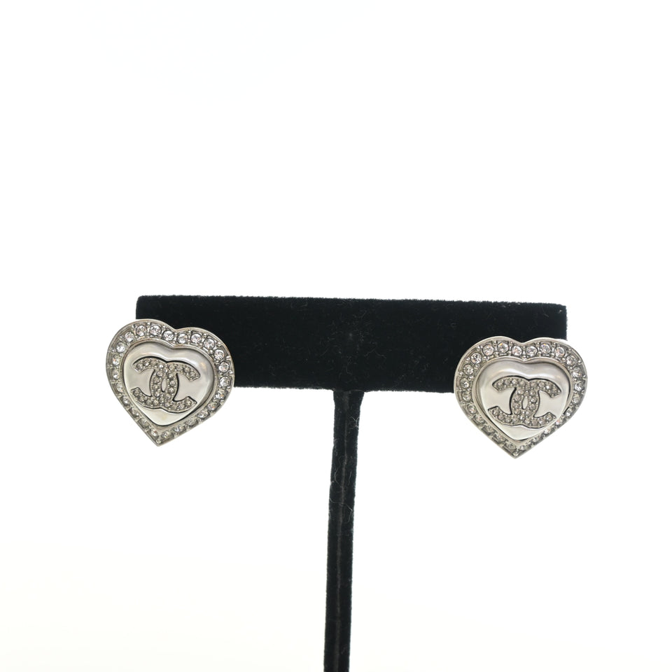 Chanel Pearl CC Heart Earrings